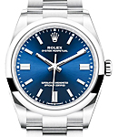 Oyster Perpetual No Date 36mm in Steel with Smooth Bezel on Oyster Bracelet with Blue Index Dial