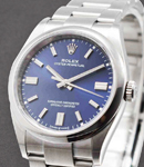 Oyster Perpetual No Date 36mm in Steel with Smooth Bezel on Oyster Bracelet with Blue Index Dial