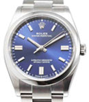 Oyster Perpetual No Date 36mm in Steel with Smooth Bezel on Oyster Bracelet with Blue Index Dial