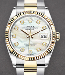 Datejust 36mm in Steel with Yellow Gold Fluted Bezel on Oyster Bracelet with MOP Diamond Dial