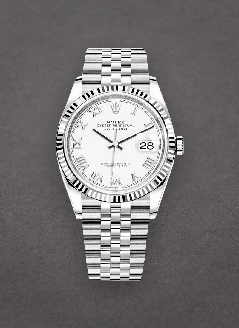 Pre-Owned Rolex Datejust 36mm in Steel with White Gold Fluted Bezel