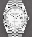 Datejust 36mm in Steel with White Gold Fluted Bezel on Jubilee Bracelet with White Roman Dial