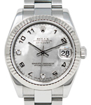 Mid Size Datejust 31mm in Steel with White Gold Fluted Bezel on Oyster Bracelet with MOP Arabic Dial - Diamonds on 6 & 9