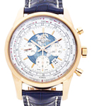 Transocean Chronograph Unitime Automatic in Rose Gold On Blue Crocodile Leather Strap with White Dial