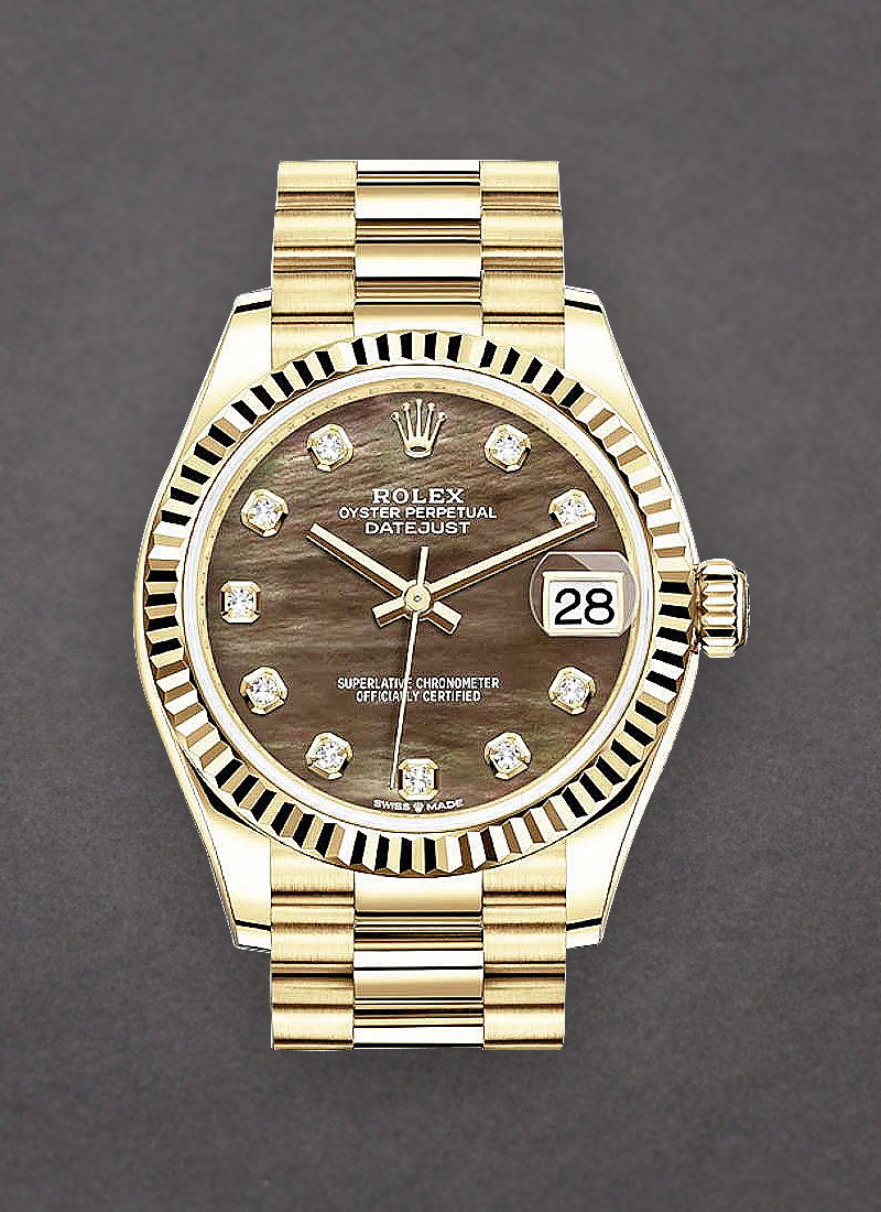 Rolex Unworn President 31mm Mid Size in Yellow Gold with Fluted Bezel