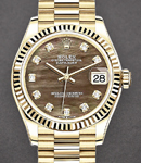 President 31mm Mid Size in Yellow Gold with Fluted Bezel on President Bracelet with Dark MOP Diamond Dial