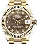 President 31mm Mid Size in Yellow Gold with Fluted Bezel on President Bracelet with Dark MOP Diamond Dial