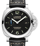 PAM 2392 - Marina 1950 3 Days in Steel on Black Calfskin Leather Strap with Black Dial
