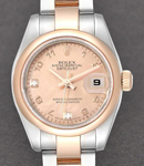 Lady Datejust 26mm in Steel with Rose Gold Smooth Bezel on Bracelet with Pink Arabic Dial - Diamonds on 6 & 9