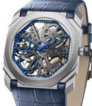 Octo Finissimo Extra Thin 40mm in Titanium on Blue Alligator Leather Strap with Skeleton Dial
