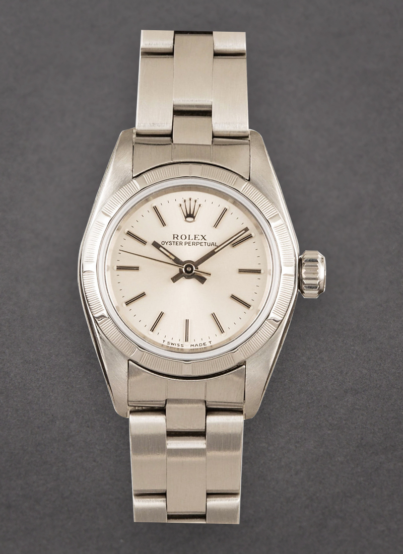 Pre-Owned Rolex Oyster Perpetual 26mm Automatic in Steel with Engine Turned Bezel