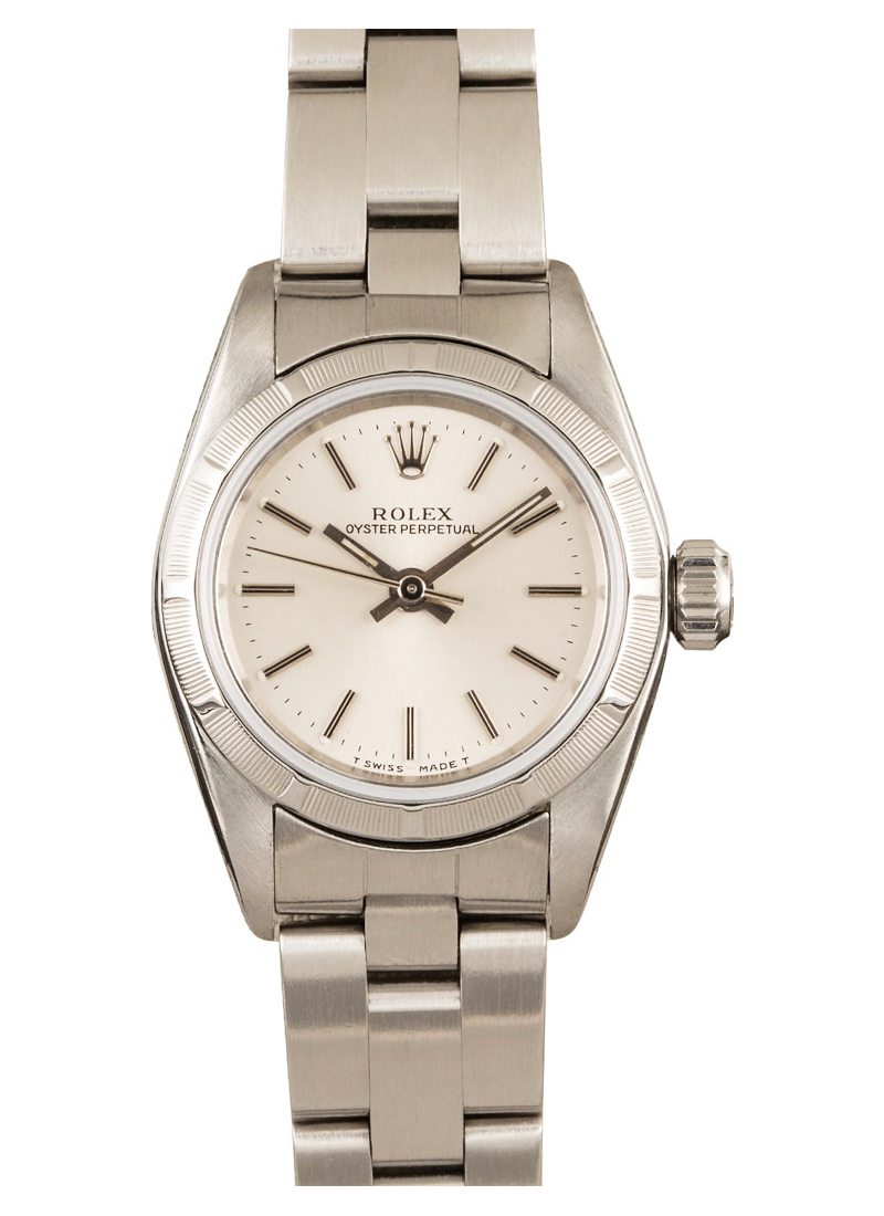 Pre-Owned Rolex Oyster Perpetual 26mm Automatic in Steel with Engine Turned Bezel