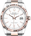 Datejust 36mm in Steel with Rose Gold Fluted Bezel on Oyster Bracelet with White Stick Dial