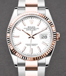 Datejust 36mm in Steel with Rose Gold Fluted Bezel on Oyster Bracelet with White Stick Dial