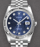 Datejust 36mm in Steel with White Gold Fluted Bezel on Jubilee Bracelet with Blue Jubilee Diamond Dial