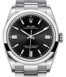 Oyster Perpetual No Date 36mm in Steel with Smooth Bezel on Oyster Bracelet with Black Index Dial