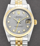 Mid Size 31mm Datejust in Steel with Yellow Gold Fluted Bezel on Jubilee Bracelet with Silver Jubilee Diamond Dial