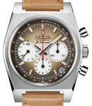EI Primero Chronomaster 37mm Automatic in Steel on Brown Calfskin Leather Strap with Brown Dial