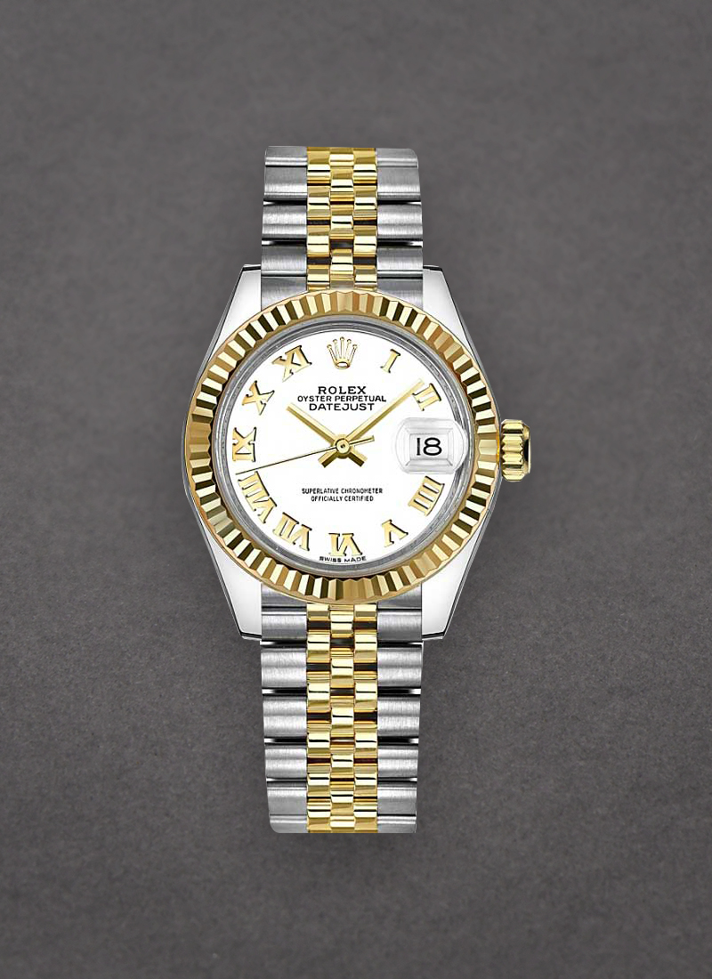 Pre-Owned Rolex Datejust Ladies 28mm in Steel with Yellow Gold Fluted Bezel