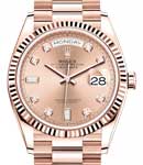 President Day Date in Rose Gold with Fluted Bezel on President Bracelet with Pink Diamond Dial