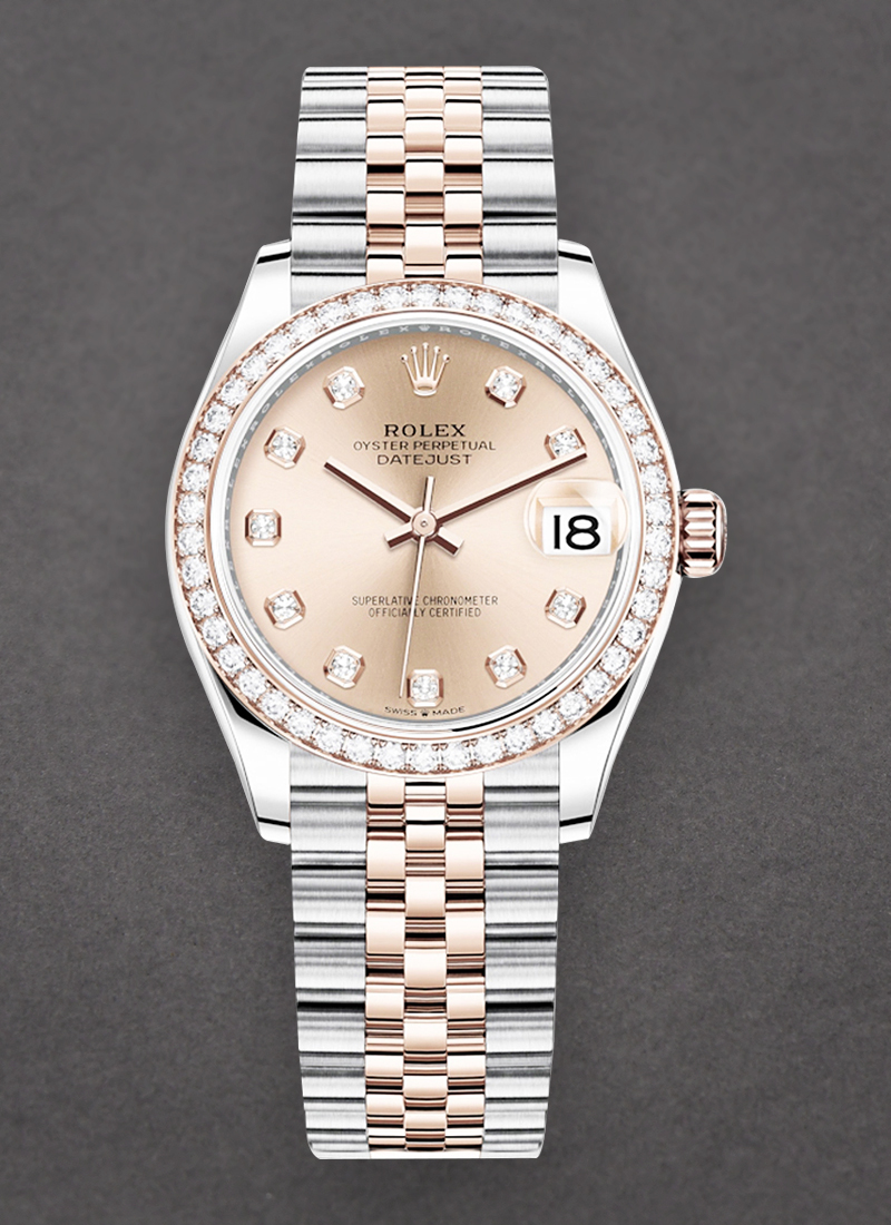 Pre-Owned Rolex Mid Size 31mm Datejust in Steel with Rose Gold Diamond Bezel