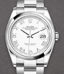 Datejust 36mm in Steel with Domed Bezel on Oyster Bracelet with White Roman Dial