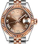 Lady's Datejust 26mm in Steel with Rose Gold Fluted Bezel on Jubilee Bracelet with Chocolate Roman Dial