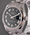 Mid Size 31mm Datejust in Steel with Fluted Bezel on Steel Oyster Bracelet with Black Roman Dial