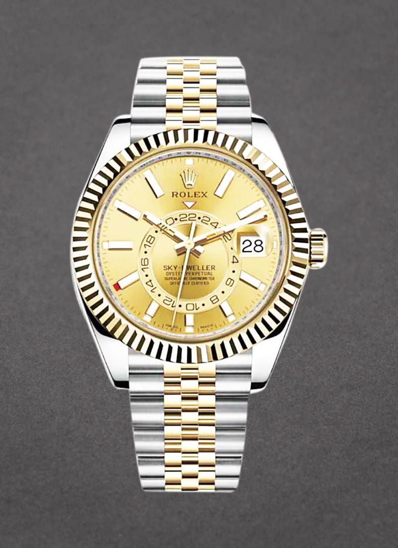 Rolex Unworn Sky Dweller 42mm in Yellow Gold with Fluted Bezel