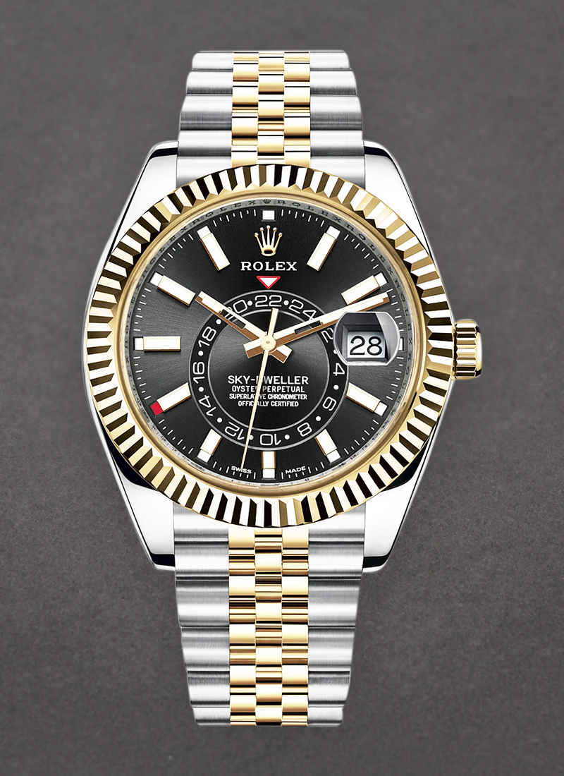 Rolex Unworn Sky Dweller 42mm in Yellow Gold with Fluted Bezel