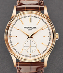 Calatrava 39mm Manual in Rose Gold on Brown Crocodile Leather Strap with Silver Dial