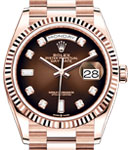 President Day Date in Rose Gold with Fluted Bezel on President Bracelet with Chocolate Diamond Dial