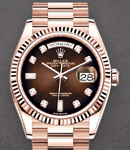 President Day Date in Rose Gold with Fluted Bezel on President Bracelet with Chocolate Diamond Dial