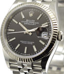 Datejust 36mm with White Gold Fluted Bezel on Jubilee Bracelet with Black Stick Dial