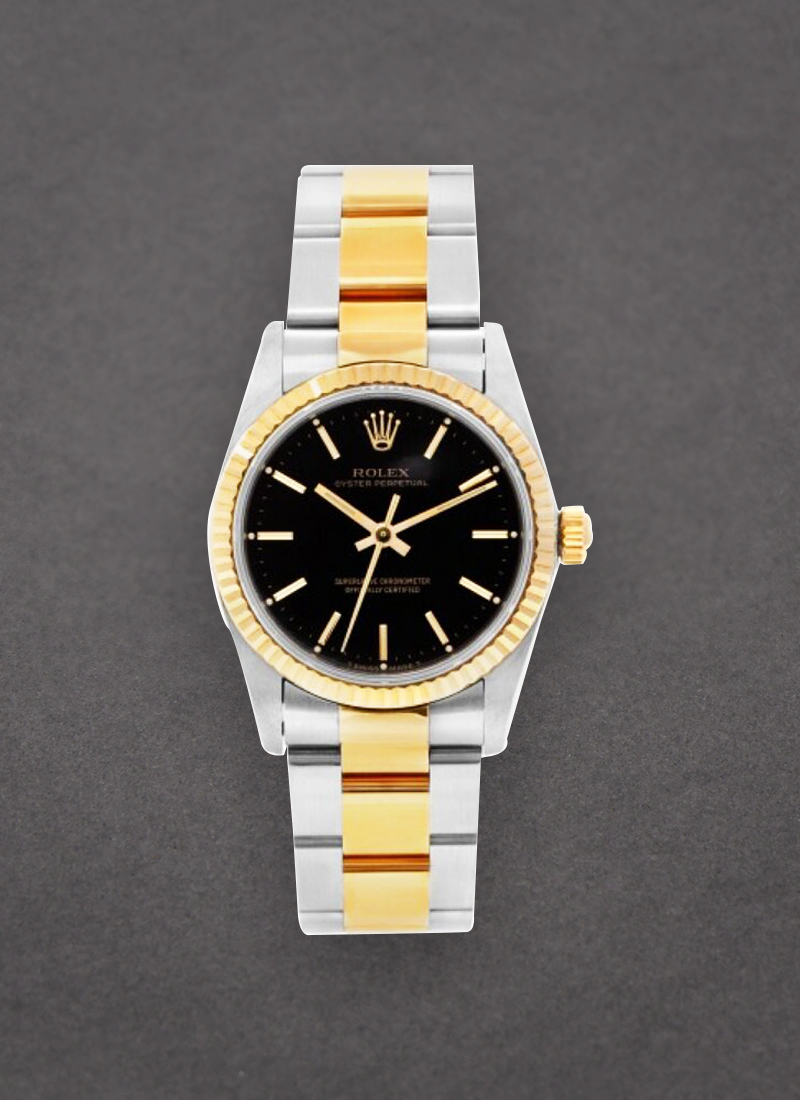 Pre-Owned Rolex Oyster Perpetual No Date 31mm in Steel with Yellow Gold Fluted Bezel