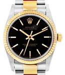 Oyster Perpetual No Date 31mm in Steel with Yellow Gold Fluted Bezel on Oyster Bracelet with Black Stick Dial
