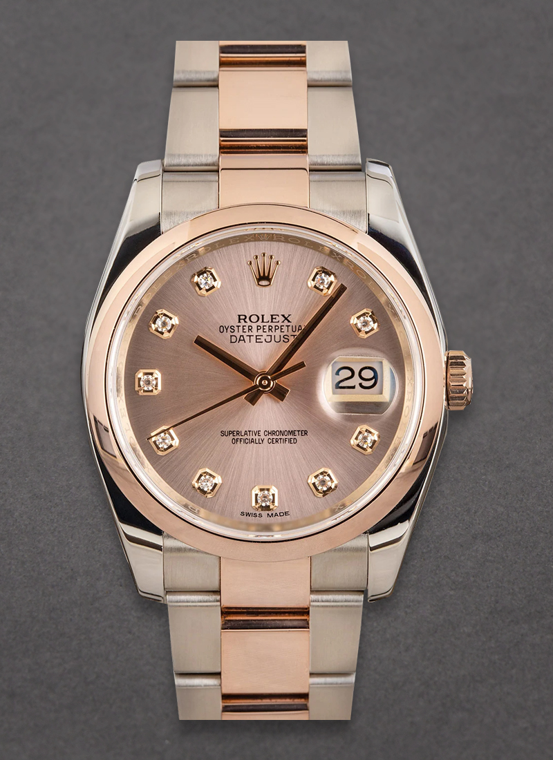 Pre-Owned Rolex Datejust 36mm in Steel with Rose Gold Smooth Bezel