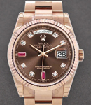 Day-Date President in Rose Gold with Fluted Bezel on Oyster Bracelet with Chocolate Diamond Dial