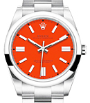 Oyster Perpetual 41mm in Steel with Domed Bezel on Oyster Bracelet with Red Stick Dial