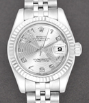 Lady's Datejust in Steel with White Gold Fluted Bezel on Jubilee Bracelet with Silver Concentric Arabic Dial