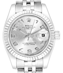 Lady's Datejust in Steel with White Gold Fluted Bezel on Jubilee Bracelet with Silver Concentric Arabic Dial