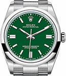 Oyster Perpetual No Date 36mm in Steel with Smooth Bezel on Oyster Bracelet with Green Index Dial