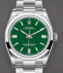 Oyster Perpetual No Date 36mm in Steel with Smooth Bezel on Oyster Bracelet with Green Index Dial