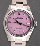 Oyster Perpetual No Date 31mm in Steel with Domed Bezel on Oyster Bracelet with Pink Index Dial