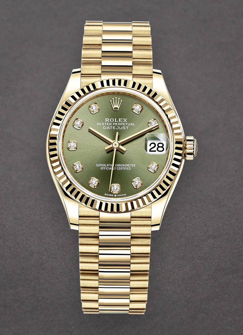 Pre-Owned Rolex Midsize President in Yellow Gold with Fluted Bezel