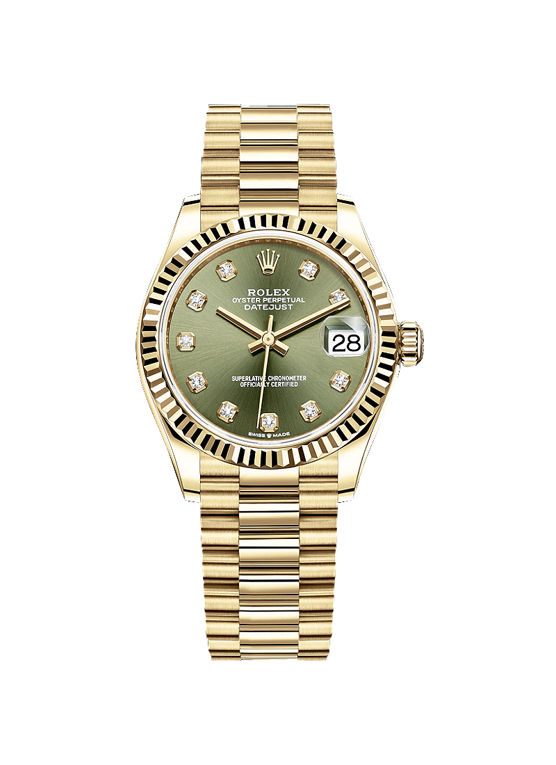 Pre-Owned Rolex Midsize President in Yellow Gold with Fluted Bezel