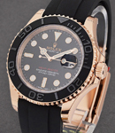 Yacht Master 40mm in Rose Gold with Ceramic Bezel on Strap with Black Dial