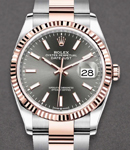 Datejust 36mm in Steel with Rose Gold Fluted Bezel on Oyster Bracelet with Rhodium Stick Dial