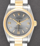 Mid Size 31mm Date in Steel with Yellow Gold Smooth Bezel on Jubilee Bracelet with Rhodium Arabic & Stick Dial