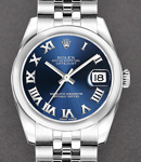 Datejust 26mm in Steel with Smooth Bezel on Steel Jubilee Bracelet with Blue Roman Dial